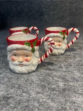 sleigh bells mug lot of three santa bistro candy can handle Christmas jolly